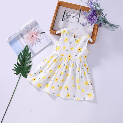 MyKids-USA® Baby Girls Floral Print Sleeveless Round Collar Dress In Summer