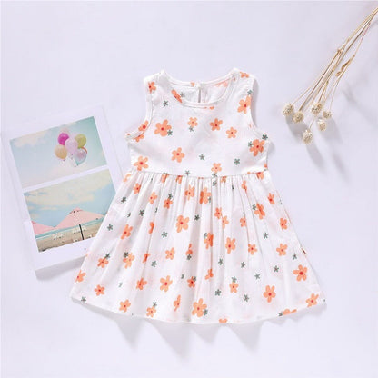 MyKids-USA® Baby Girls Floral Print Sleeveless Round Collar Dress In Summer