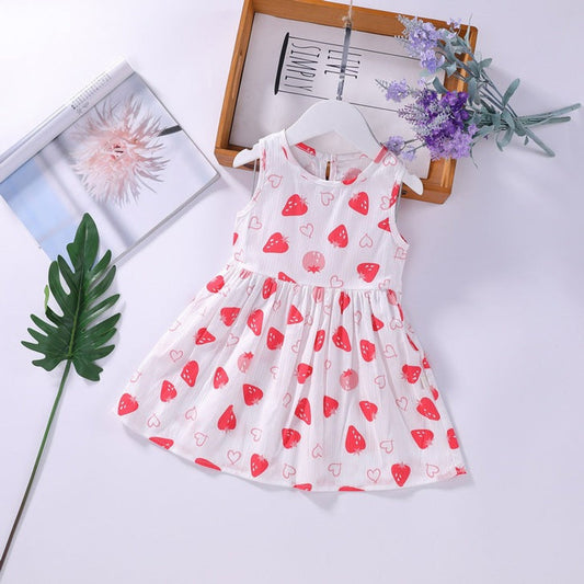MyKids-USA® Baby Girls Floral Print Sleeveless Round Collar Dress In Summer