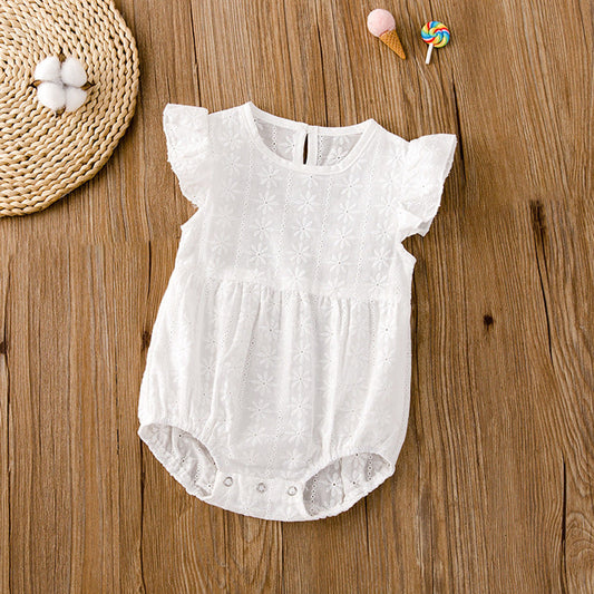 MyKids-USA® Baby Girls Floral Embroidered Pattern Solid Color Ruffle Design bodysuit In