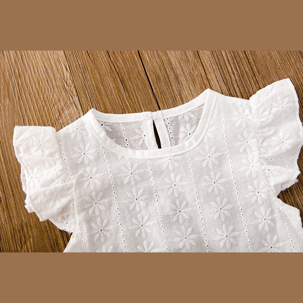 MyKids-USA® Baby Girls Floral Embroidered Pattern Solid Color Ruffle Design bodysuit
