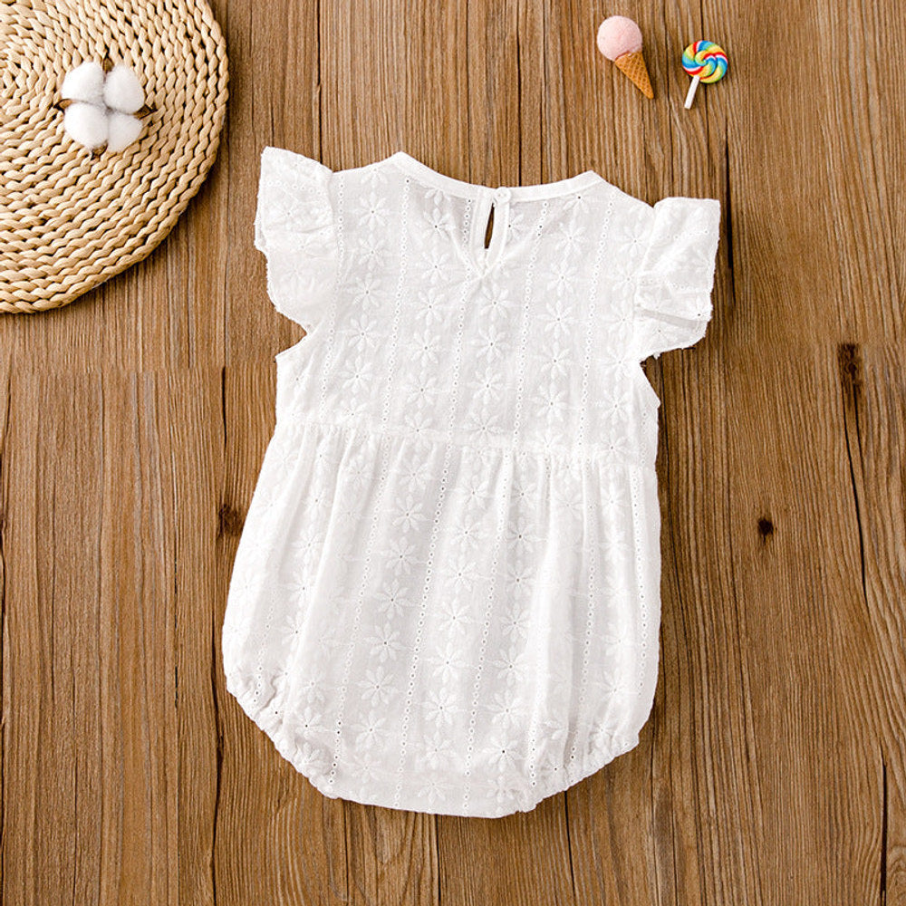 MyKids-USA® Baby Girls Floral Embroidered Pattern Solid Color Ruffle Design bodysuit
