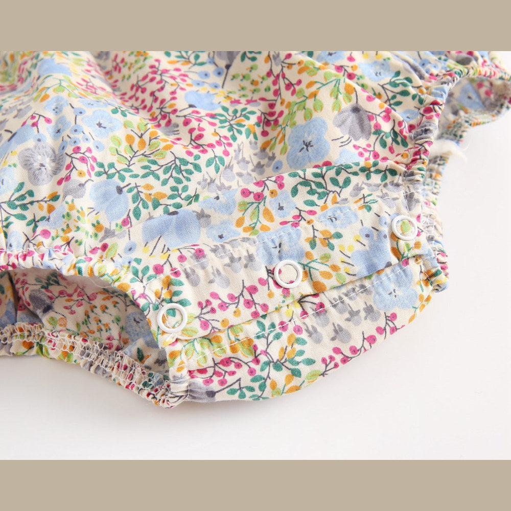 MyKids-USA® Baby Girls Floral Print V-Neck Buttoned Design Short-Sleeved bodysuit