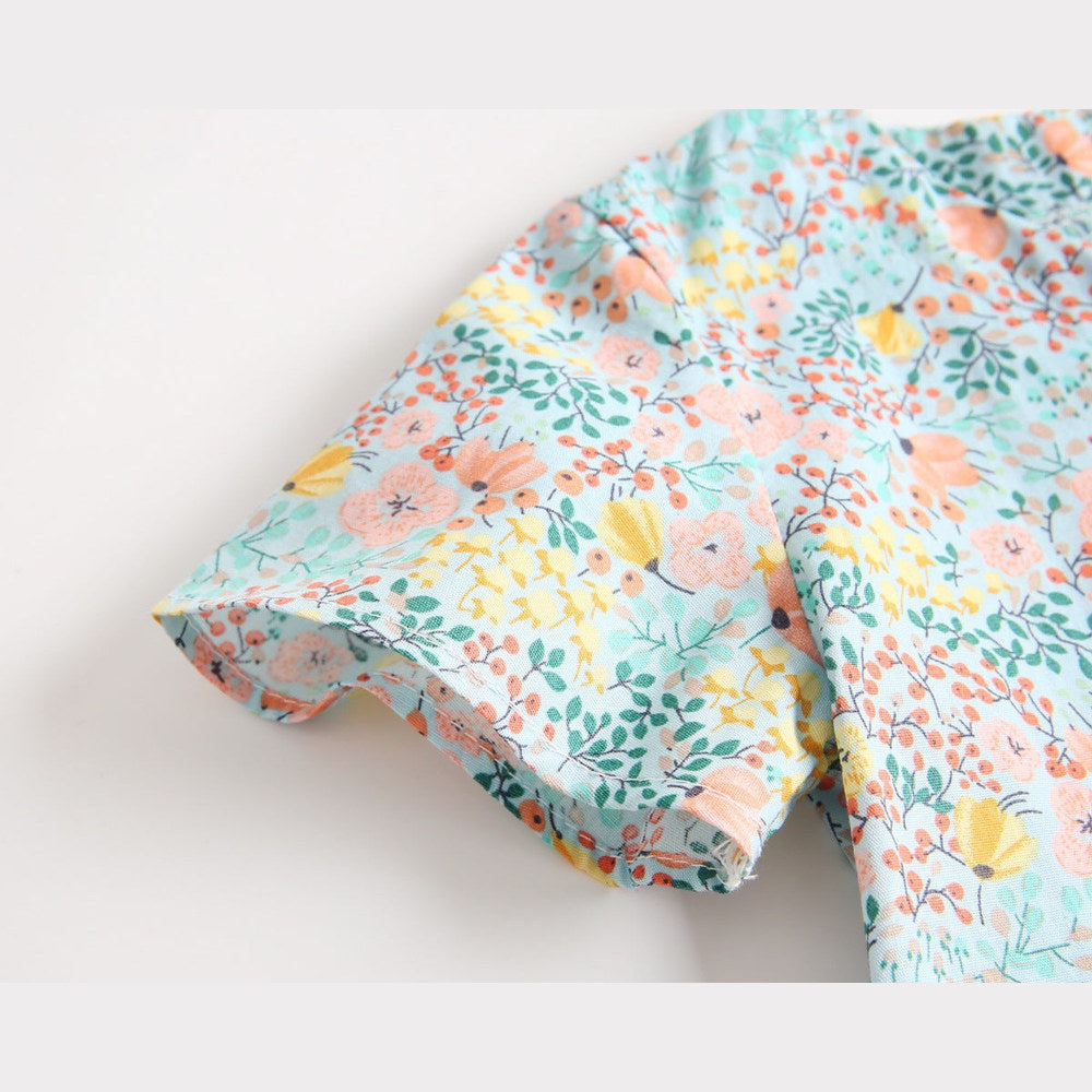 MyKids-USA® Baby Girls Floral Print V-Neck Buttoned Design Short-Sleeved bodysuit