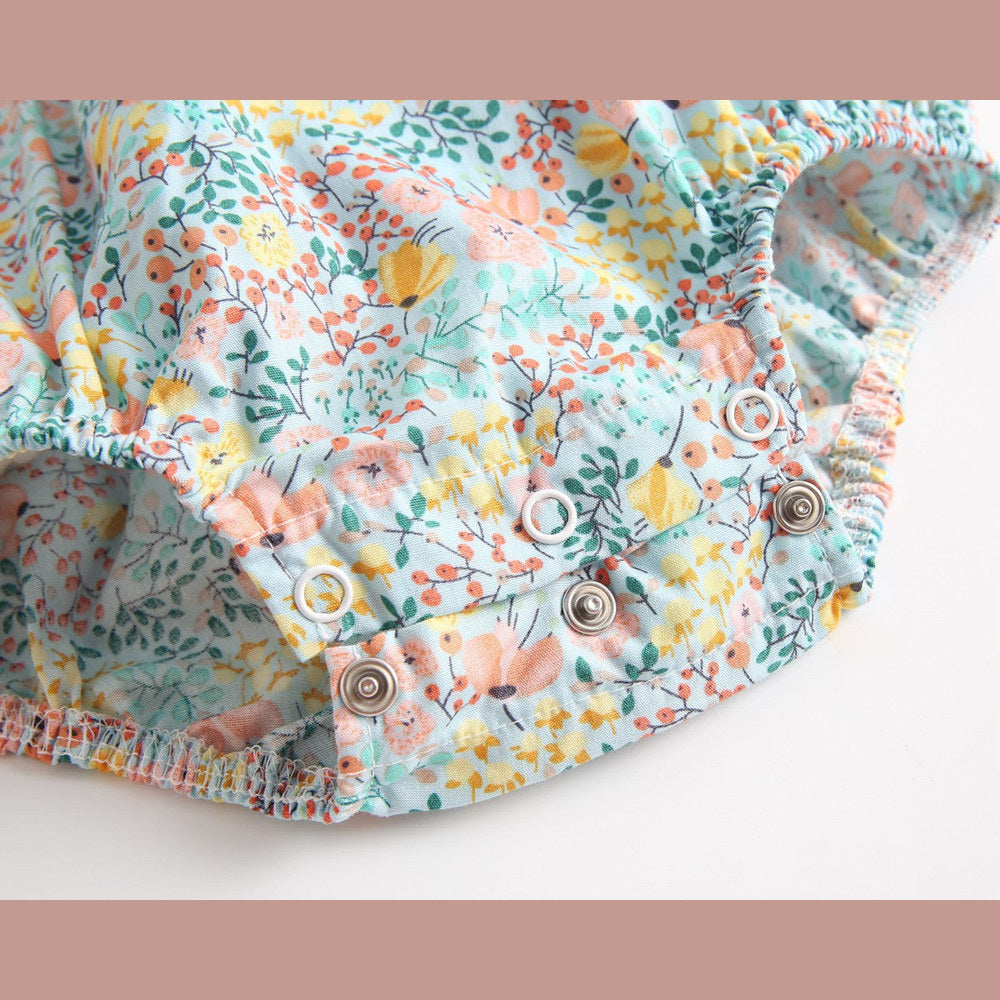 MyKids-USA® Baby Girls Floral Print V-Neck Buttoned Design Short-Sleeved bodysuit