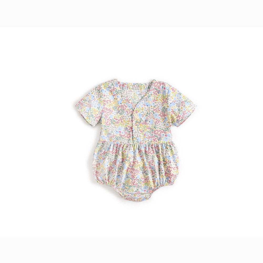 MyKids-USA® Baby Girls Floral Print V-Neck Buttoned Design Short-Sleeved bodysuit