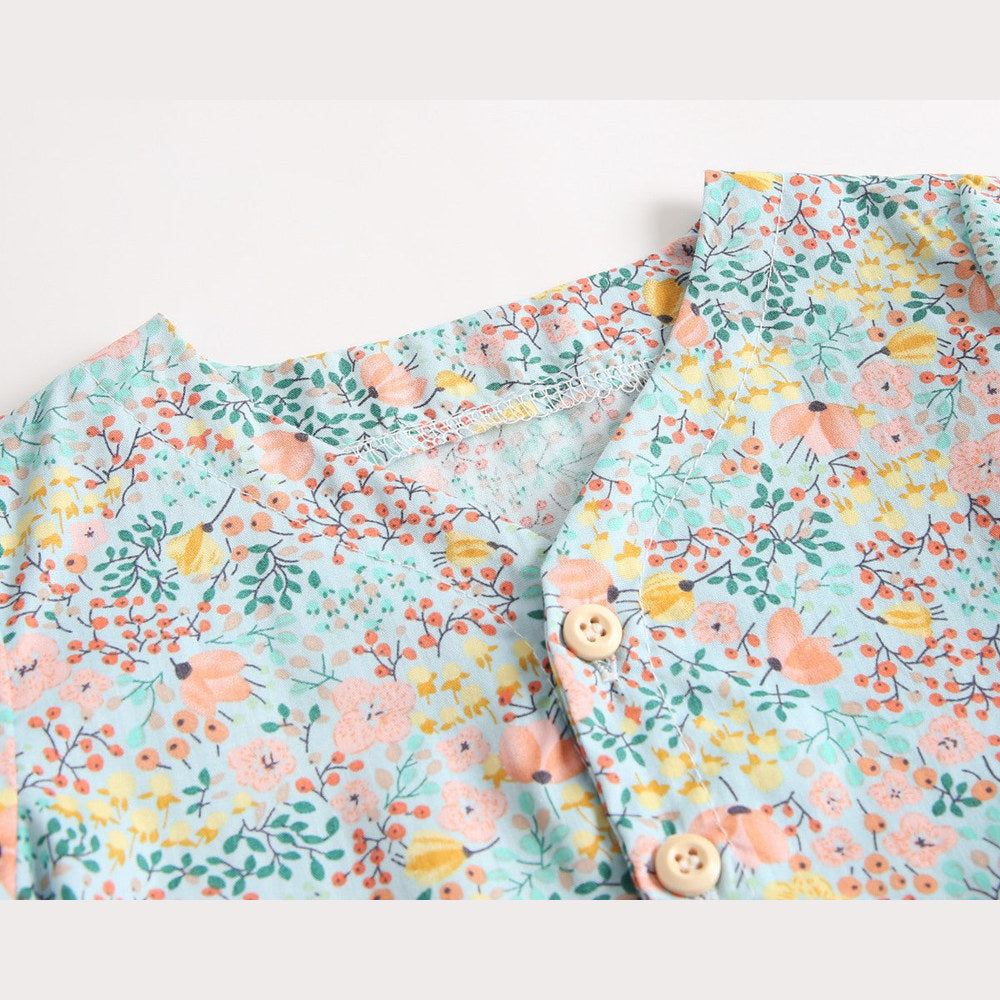 MyKids-USA® Baby Girls Floral Print V-Neck Buttoned Design Short-Sleeved bodysuit