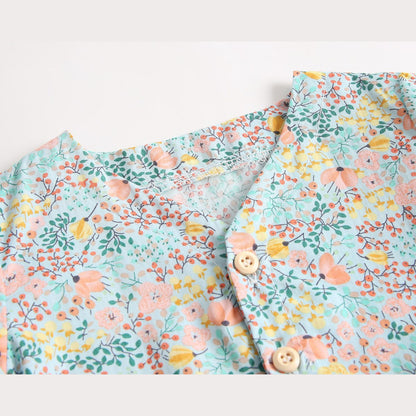 MyKids-USA® Baby Girls Floral Print V-Neck Buttoned Design Short-Sleeved bodysuit