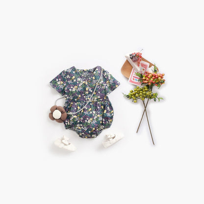 MyKids-USA® Baby Girls Floral Print V-Neck Buttoned Design Short-Sleeved bodysuit