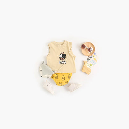MyKids-USA® Baby Boy And Girl Animal Print Sleeveless T-Shirt Combo Shorts Sets