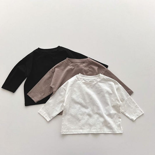 MyKids-USA® Baby Boy And Girl Solid Color Pullover Design Long-Sleeved Tops
