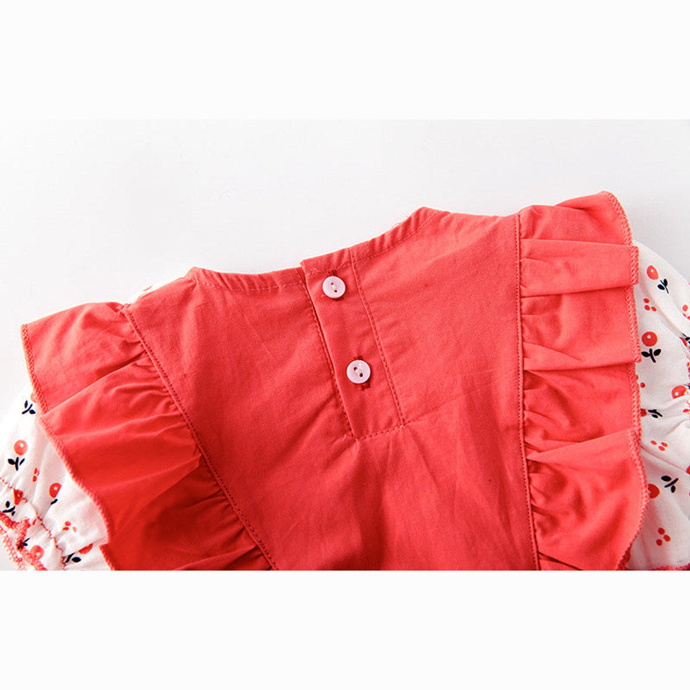 MyKids-USA® Baby Girl Floral Print Lace Patchwork Ruffle Design Doll-Neck bodysuit