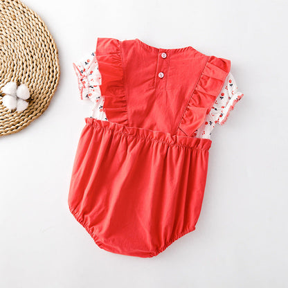 MyKids-USA® Baby Girl Floral Print Lace Patchwork Ruffle Design Doll-Neck bodysuit
