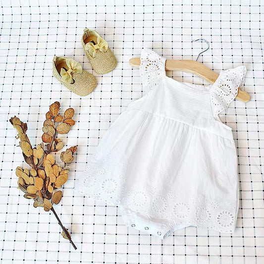 MyKids-USA® Baby Girl Solid Color Floral Embroidered Pattern Sleeveless bodysuit