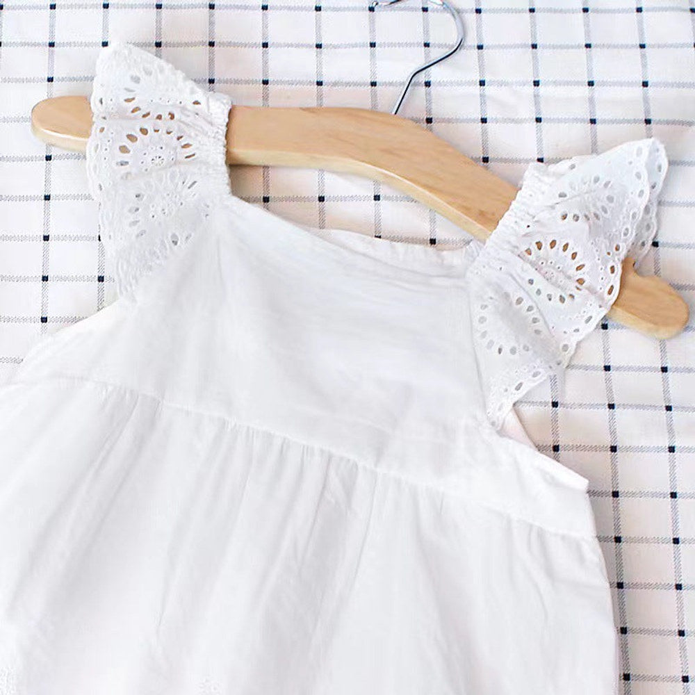 MyKids-USA® Baby Girl Solid Color Floral Embroidered Pattern Sleeveless bodysuit