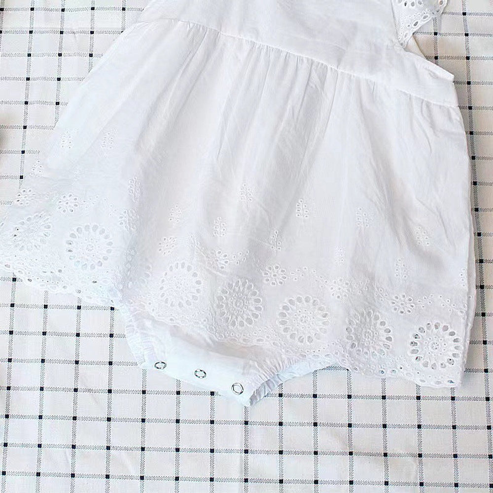 MyKids-USA® Baby Girl Solid Color Floral Embroidered Pattern Sleeveless bodysuit