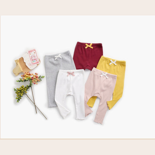 MyKids-USA® Baby Girl Solid Color Pants Leggings With Bow Decoration