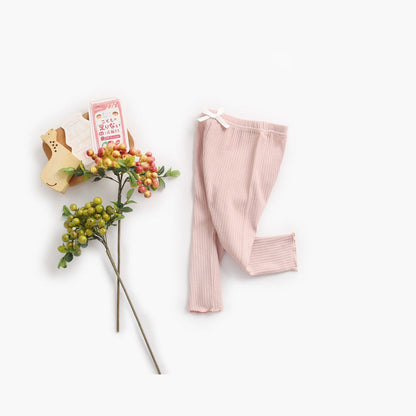 MyKids-USA® Baby Girl Solid Color Pants Leggings With Bow Decoration