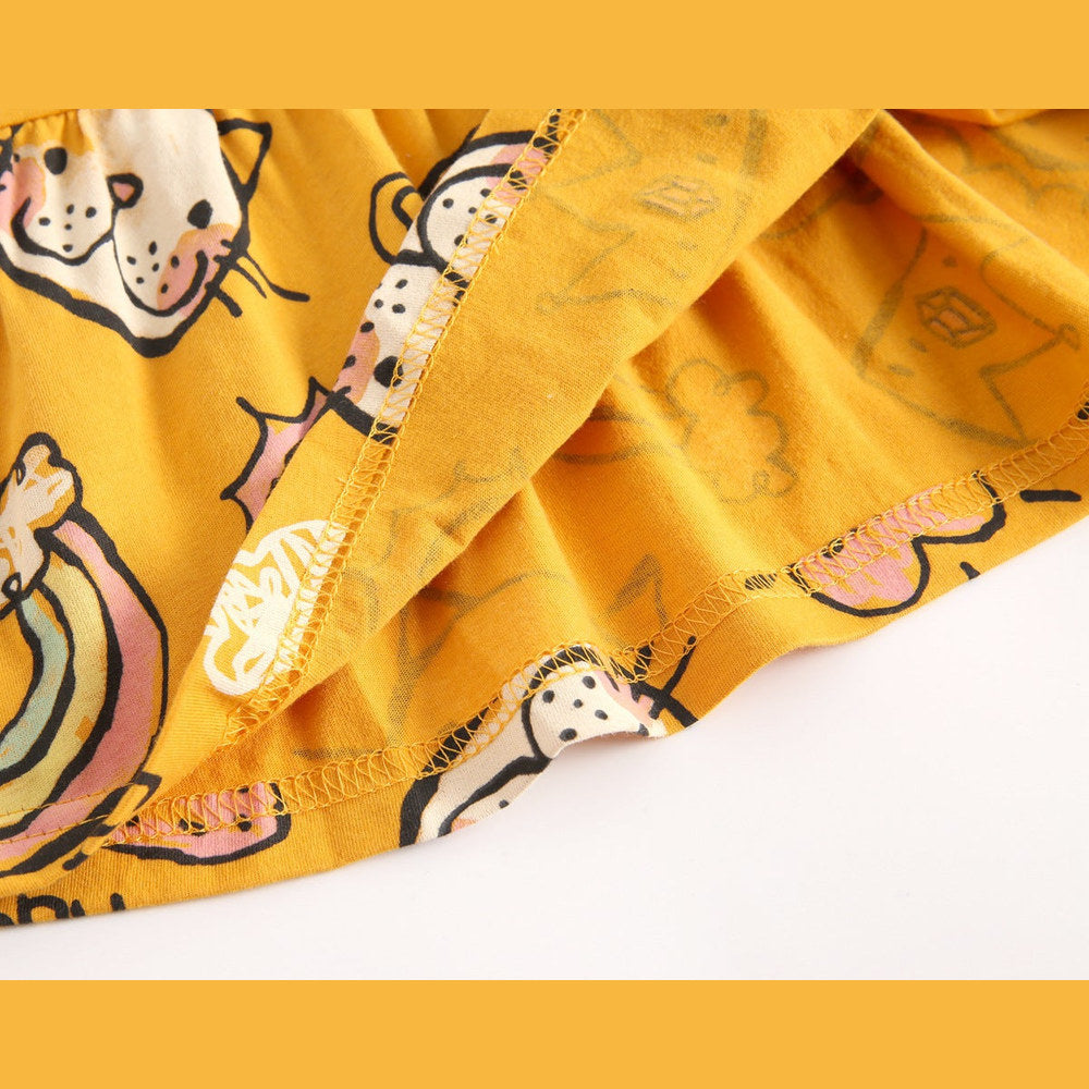 MyKids-USA® Baby Girls Cartoon Print Short-Sleeved O-Neck Dress