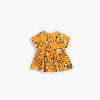 MyKids-USA® Baby Girls Cartoon Print Short-Sleeved O-Neck Dress
