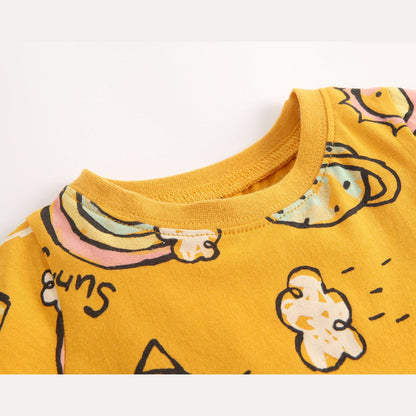 MyKids-USA® Baby Girls Cartoon Print Short-Sleeved O-Neck Dress