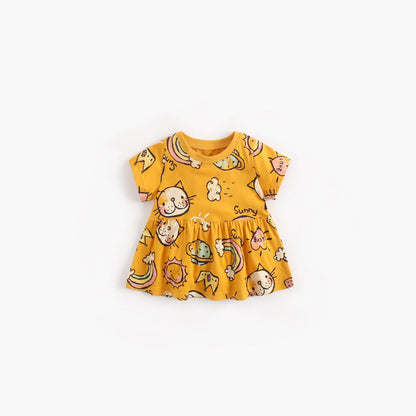 MyKids-USA® Baby Girls Cartoon Print Short-Sleeved O-Neck Dress