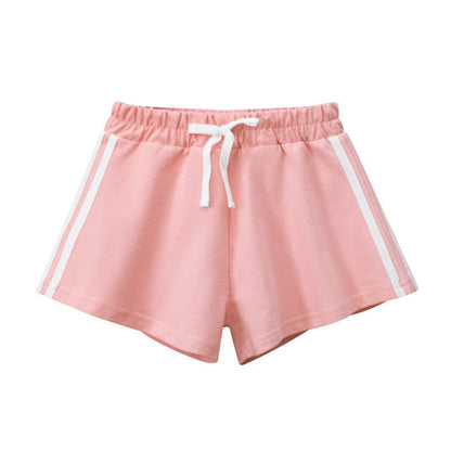 MyKids-USA® Baby Girl Solid Color Drawstring Design Casual Shorts In
