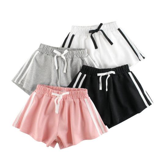 MyKids-USA® Baby Girl Solid Color Drawstring Design Casual Shorts In