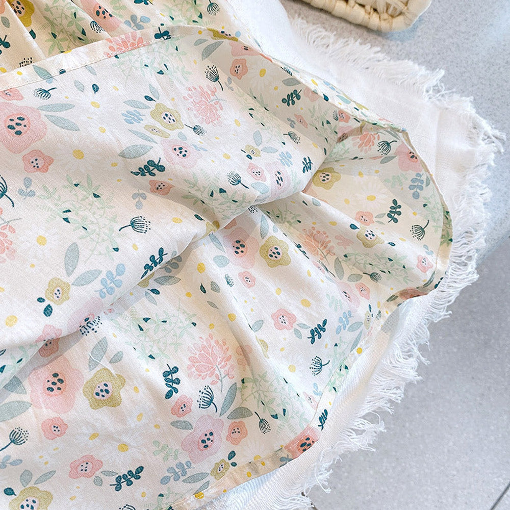 MyKids-USA® Baby Girl Floral Print O-Neck Puff-Sleeved Short Dress