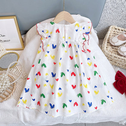 MyKids-USA® Baby Girl Heart Print Pattern Ruffle Design Sleeveless Dress