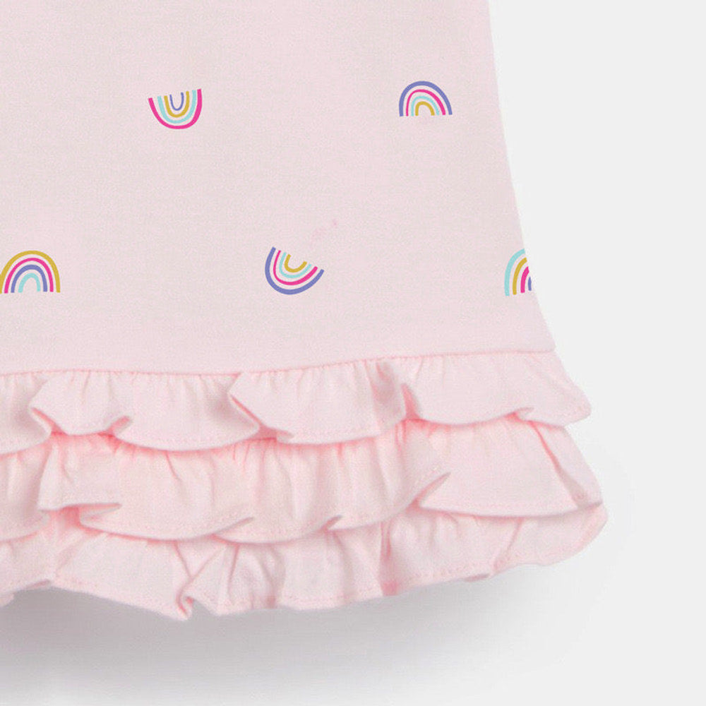 MyKids-USA® Baby Girl Allover Rainbow Graphic Polo Neck Rufffle Hem Dress