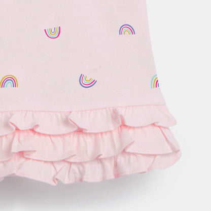 MyKids-USA® Baby Girl Allover Rainbow Graphic Polo Neck Rufffle Hem Dress