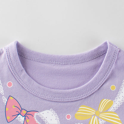 MyKids-USA® Baby Girl Solid Color Bow Tie Pattern Short Sleeve Tee