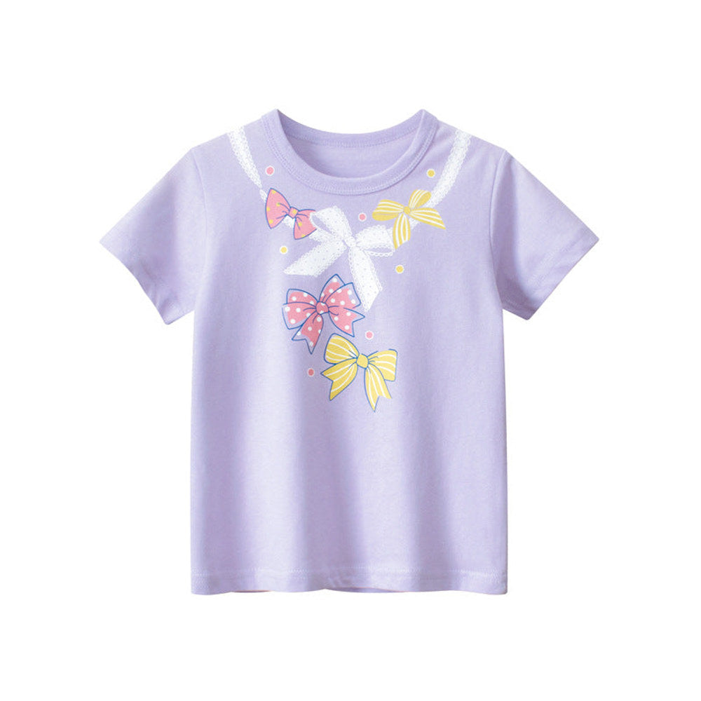 MyKids-USA® Baby Girl Solid Color Bow Tie Pattern Short Sleeve Tee