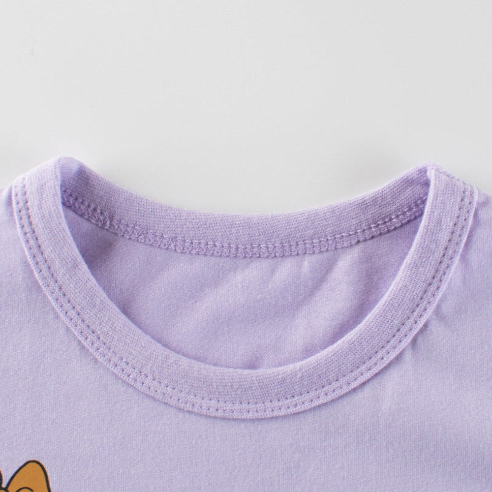 MyKids-USA® Baby Girl Solid Purple Print Pattern Crewneck Cotton T-Shirt