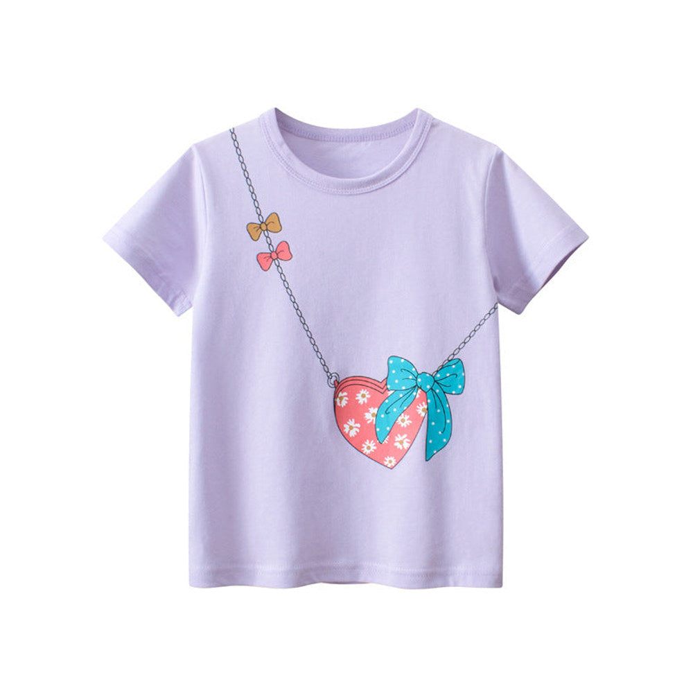 MyKids-USA® Baby Girl Solid Purple Print Pattern Crewneck Cotton T-Shirt