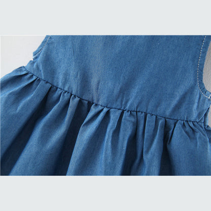 MyKids-USA® Baby Girl Solid Blue Denim Dress In