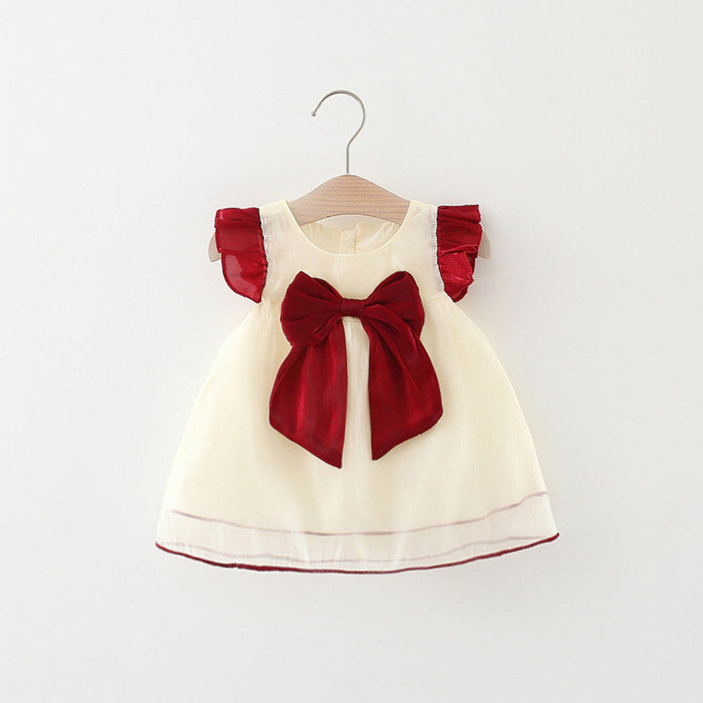 MyKids-USA® Baby Girl Solid Color Bow Tie Patched Design Mesh Princess Dress