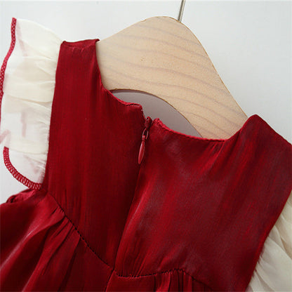 MyKids-USA® Baby Girl Solid Color Bow Tie Patched Design Mesh Princess Dress