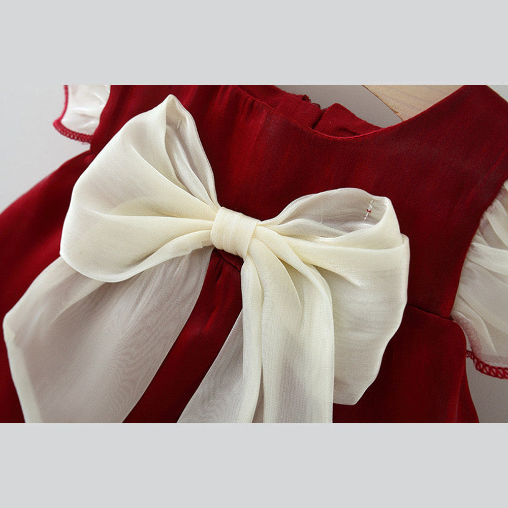 MyKids-USA® Baby Girl Solid Color Bow Tie Patched Design Mesh Princess Dress