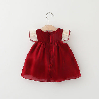 MyKids-USA® Baby Girl Solid Color Bow Tie Patched Design Mesh Princess Dress