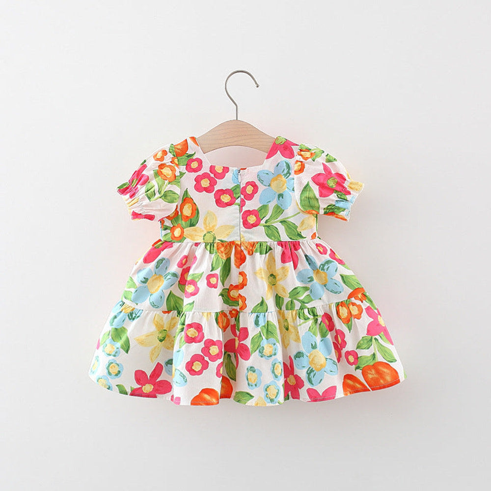MyKids-USA® Baby Floral Pattern Short Sleeve Crewneck Dress with Purse
