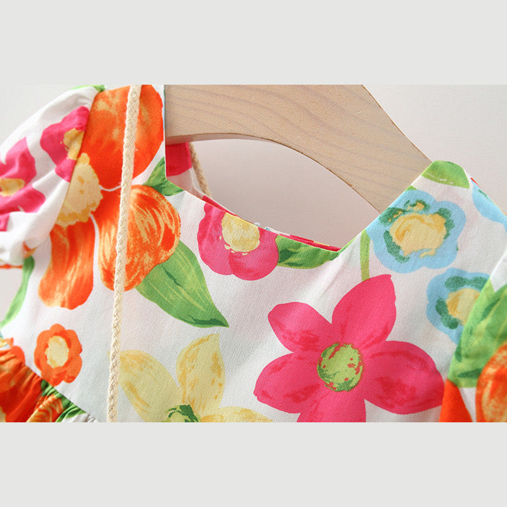 MyKids-USA® Baby Floral Pattern Short Sleeve Crewneck Dress with Purse
