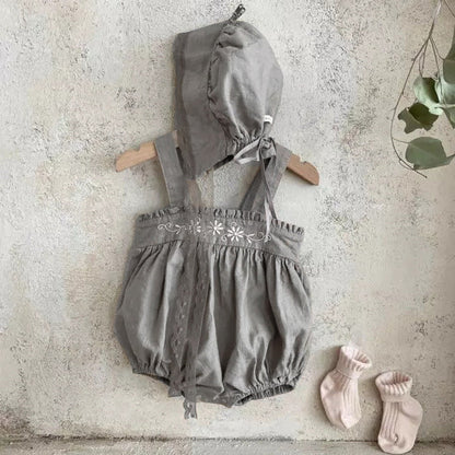 MyKids-USA® Baby Solid Color Embroidered Pattern Loose Dress & bodysuit With Hat