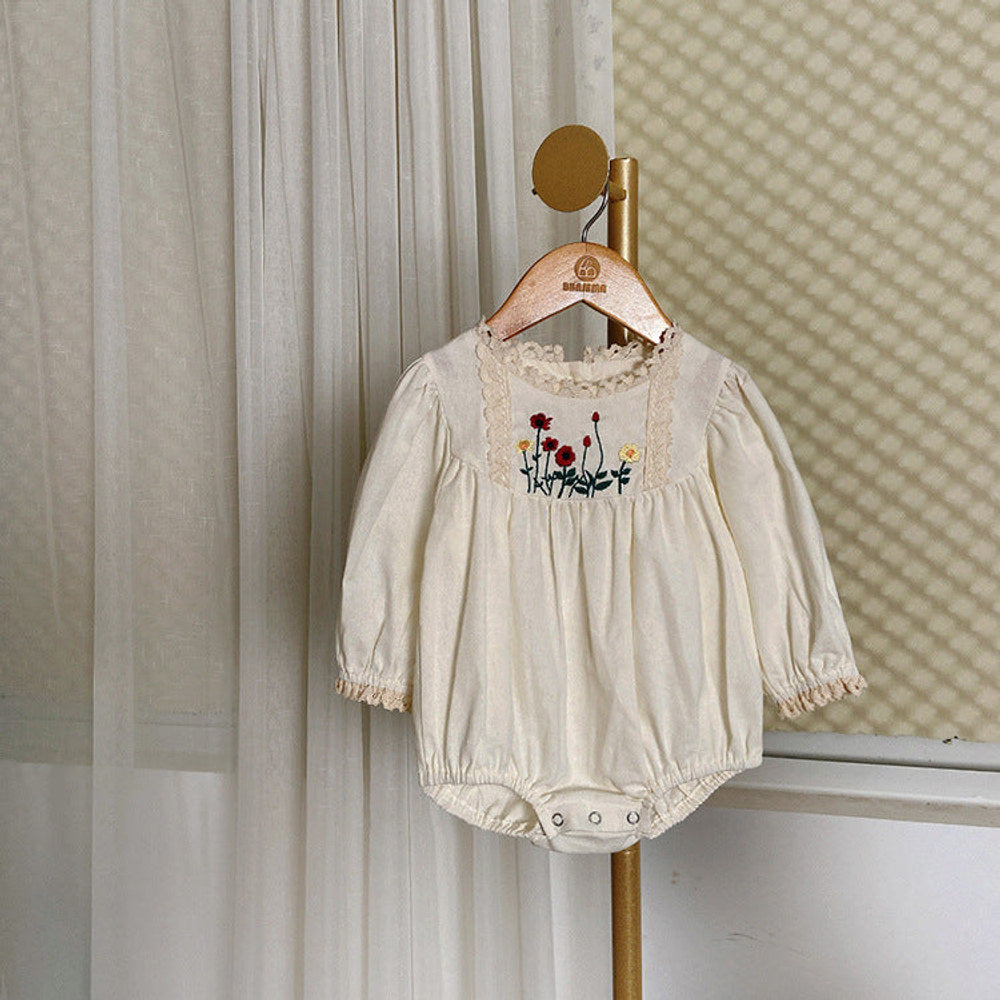 MyKids-USA® Baby Solid Color Embroidered Pattern Long Sleeve bodysuit