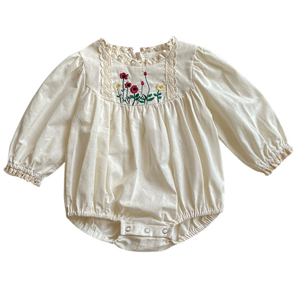 MyKids-USA® Baby Solid Color Embroidered Pattern Long Sleeve bodysuit