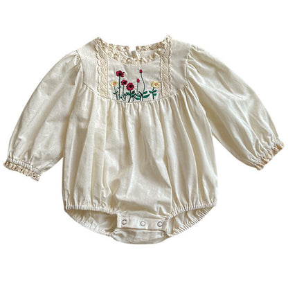 MyKids-USA® Baby Solid Color Embroidered Pattern Long Sleeve bodysuit
