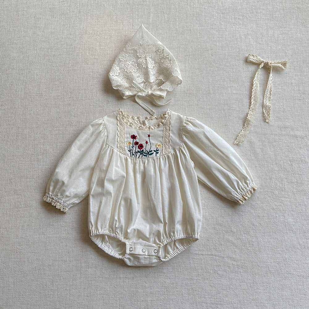 MyKids-USA® Baby Solid Color Embroidered Pattern Long Sleeve bodysuit