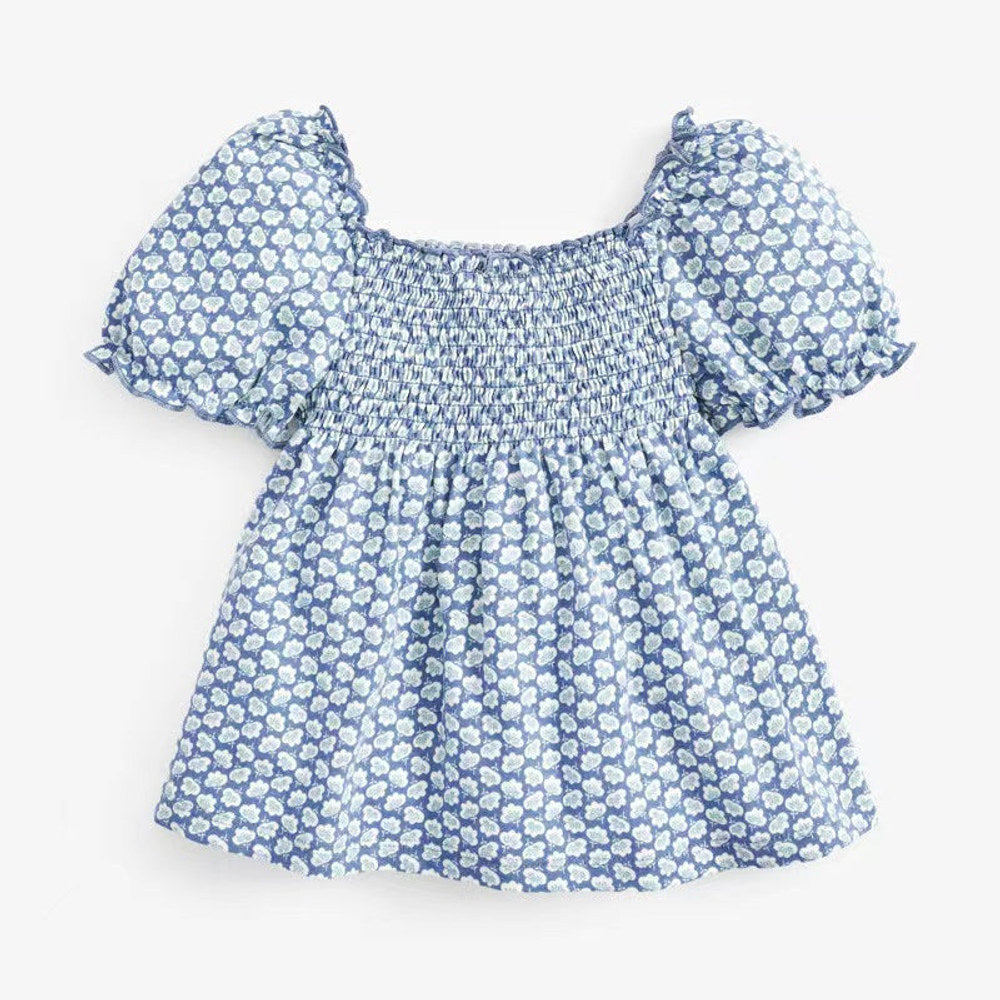 MyKids-USA® Baby Girl Allover Floral Graphic Puff Sleeve Square Neck Cotton T-Shirt