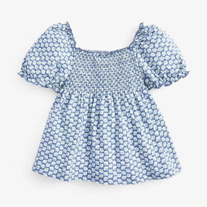 MyKids-USA® Baby Girl Allover Floral Graphic Puff Sleeve Square Neck Cotton T-Shirt
